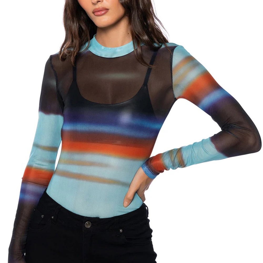 Akira- Multicolor Sheer Long Sleeve Bodysuit